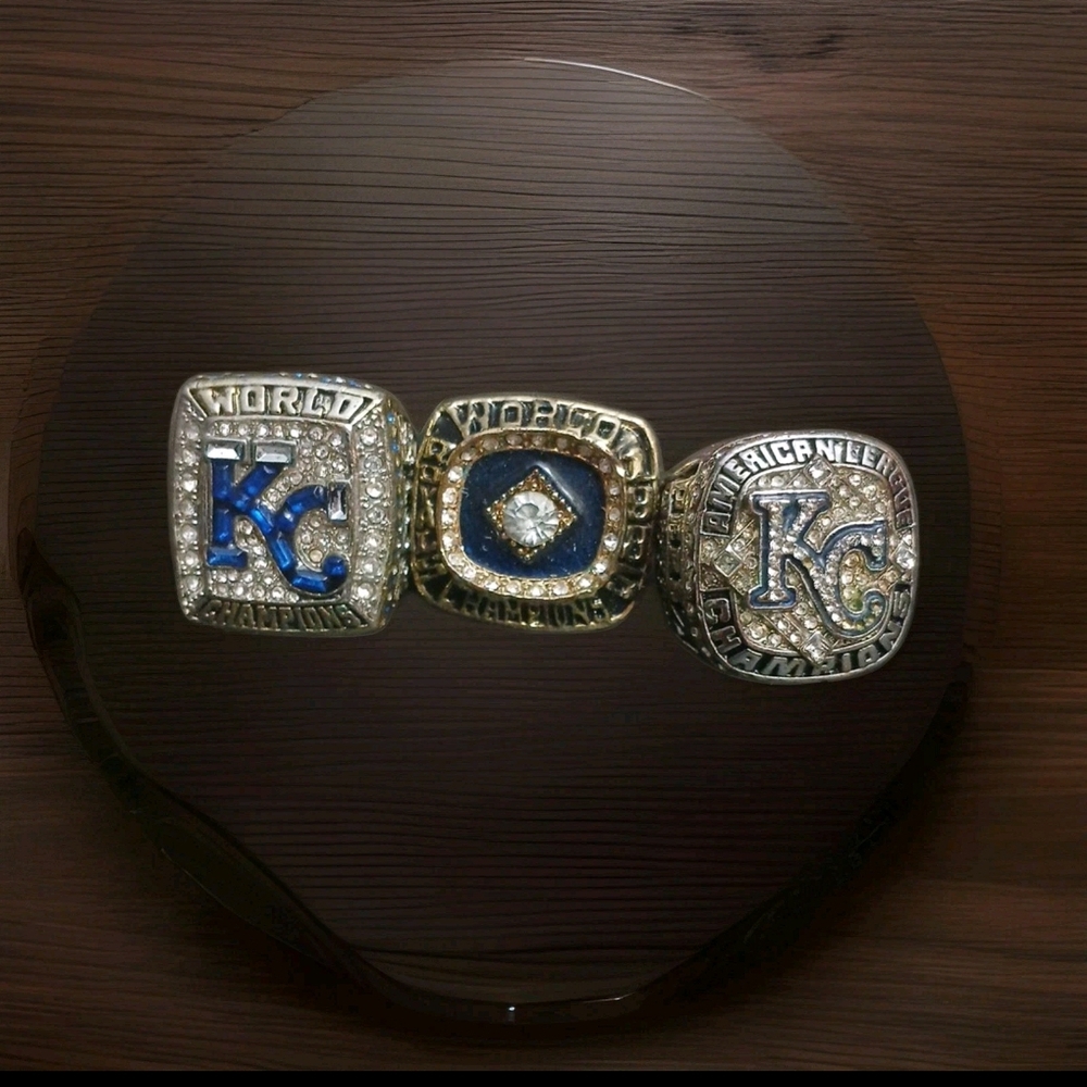 Championship Rings with Blue and Silver Accents